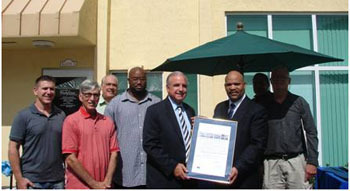 Photo (from left to right): Josh Liebman, Vice-Mayor for the City of South Miami; Walter Harris, City of South Miami Commissioner; Carlos Manrique, Board Member, SFWIB; Deltravis Williams, Community Redevelopment Agency Board Member and Member of Weed and Seed; Miami-Dade County Mayor Carlos A. Gimenez; Rick Beasley, Executive Director, SFWIB; Stephen David, Director, Community Redevelopment Agency Board; Walter Harris, City of South Miami Commissioner.
